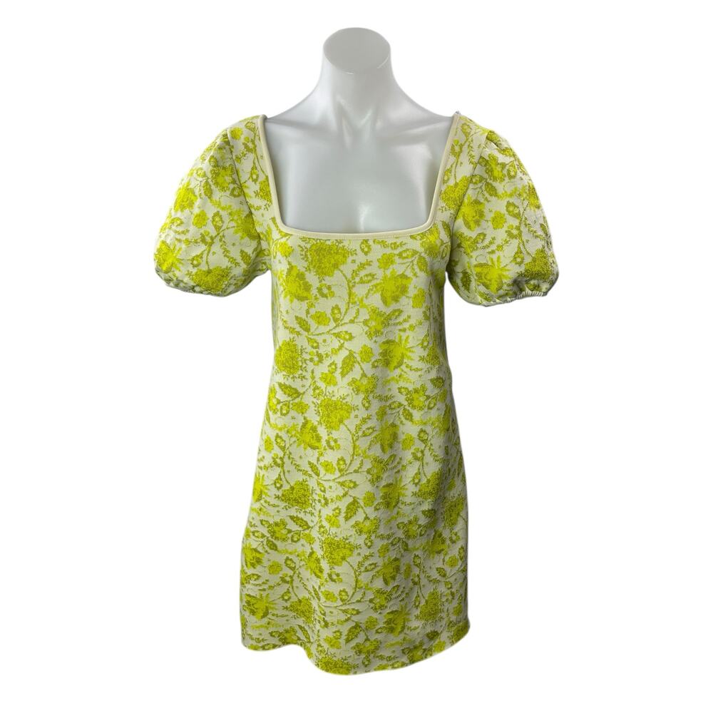 Zara Yellow Floral Puff-Sleeve Mini Dress